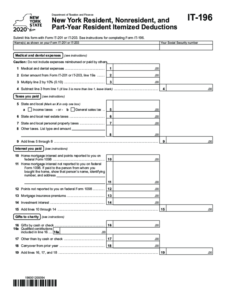  Enhanced Form it 196, New York Resident, Nonresident, and Part Year 2022