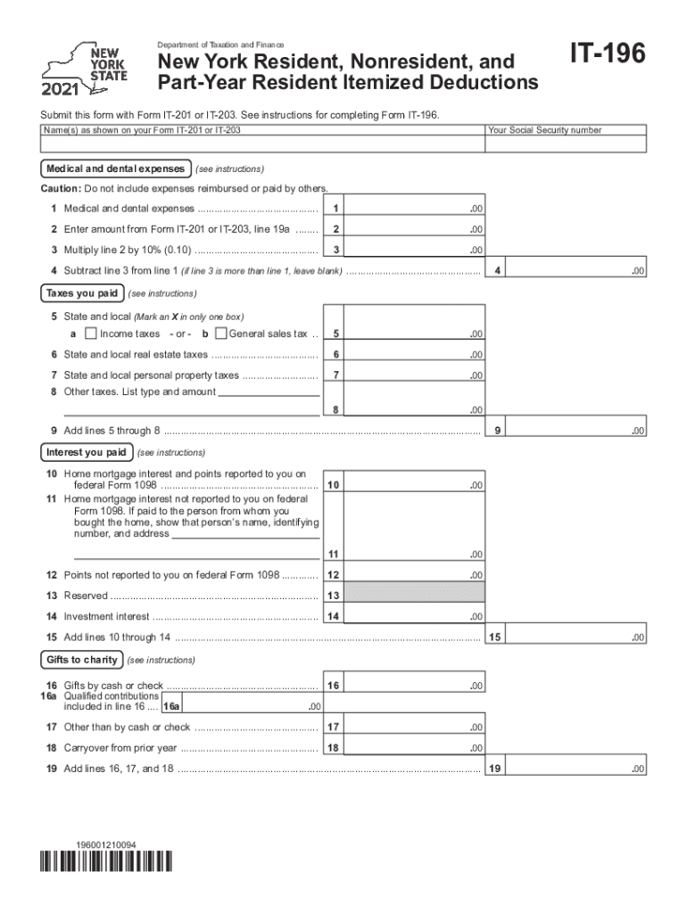  Form it 196 New York Resident, Nonresident, and Part YearForm it 196 New York Resident, Nonresident, and Part YearIt 196 Form Fi 2021