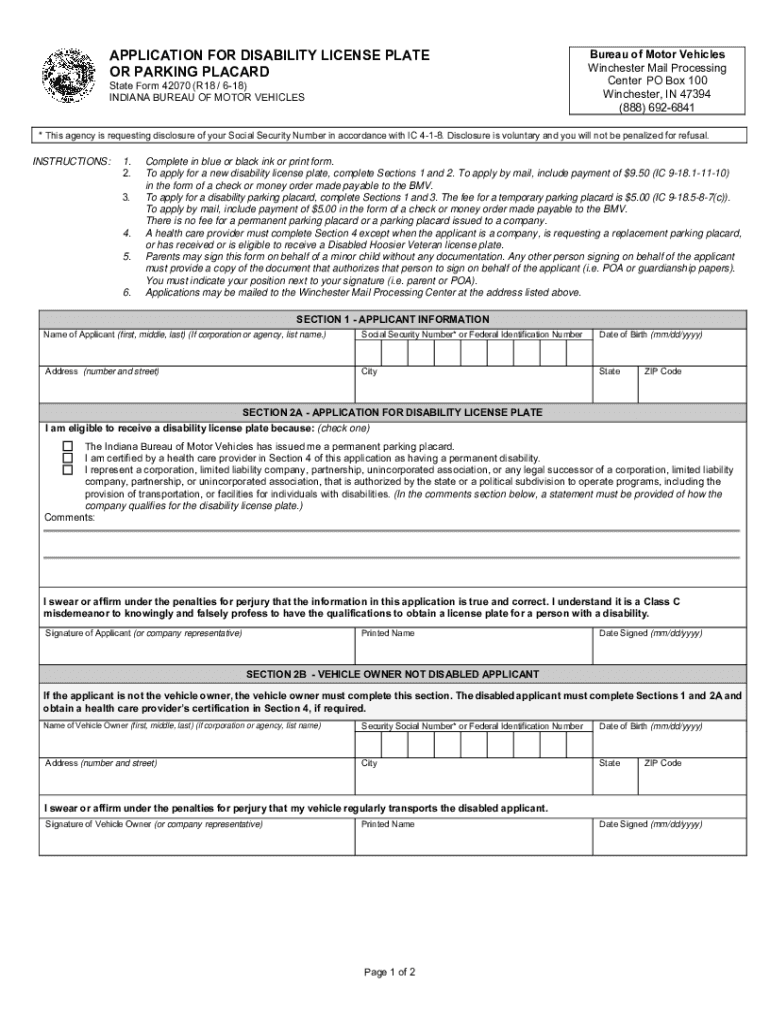  APPLICATION for DISABILITY LICENSE PLATE or 2018-2024