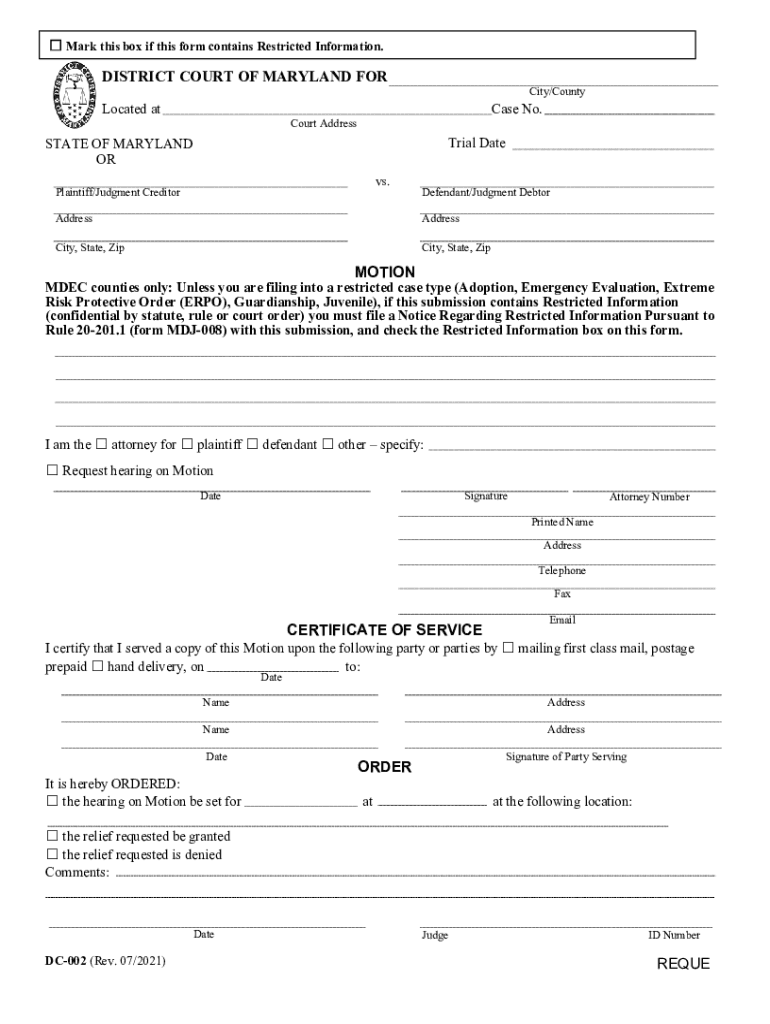  Fillable Mark This Box If This Form Contains Restricted Maryland Courts 2021