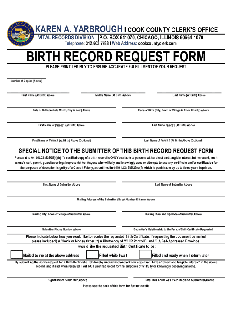 BIRTH RECORD REQUEST FORM