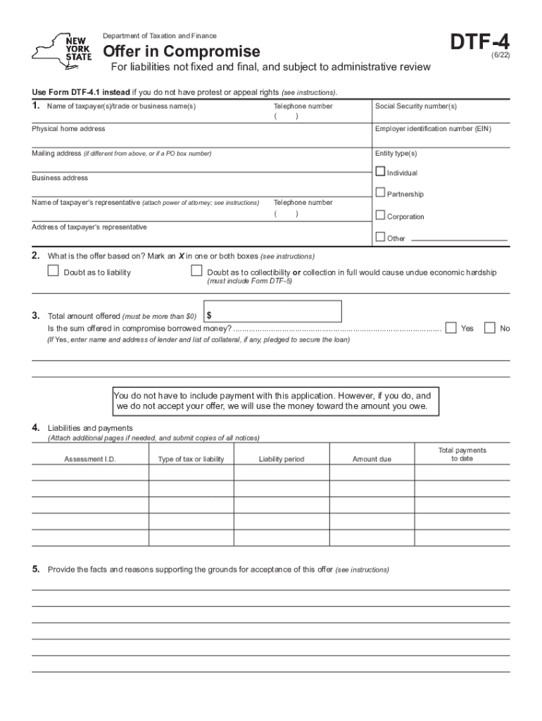  Offer in Compromise DTF 4 Government of New YorkOffer in Compromise ProgramOffer in CompromiseInternal Revenue Service IRS Tax F 2022