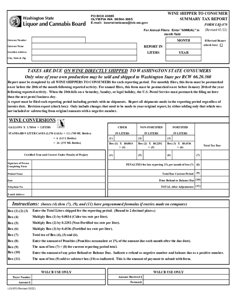  Forms Justia ComwashingtonstatewideJustia Wine Shipper to Consumer Summary Tax Report 2022-2024