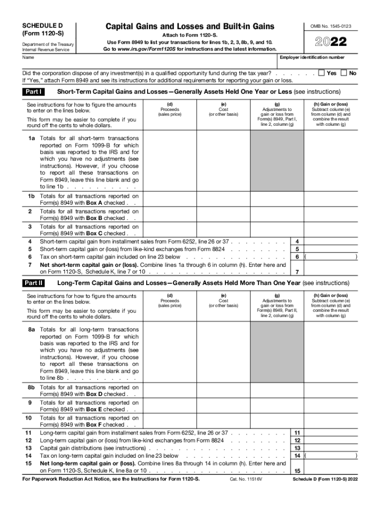 Instructions for Schedule D Form 1120 S 20202020 Schedule D Form 1120 S IRS Tax FormsInstructions for Schedule D Form 1120 S 202 2022