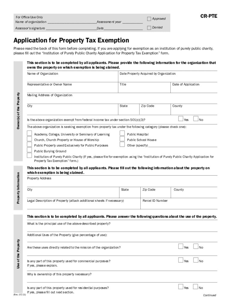  CR PTE, Property Tax Exemption Application 2021-2024