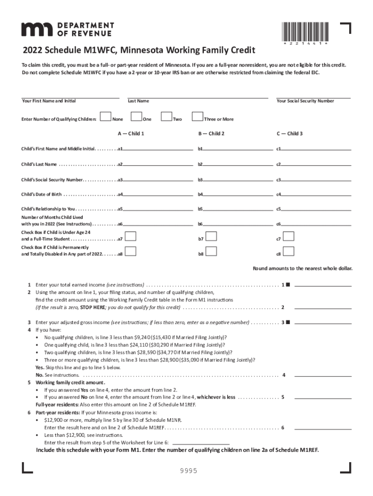  Working Family CreditMinnesota Department of RevenueWorking Family CreditMinnesota Department of RevenueMinnesota Form M1WFC Wor 2022-2024