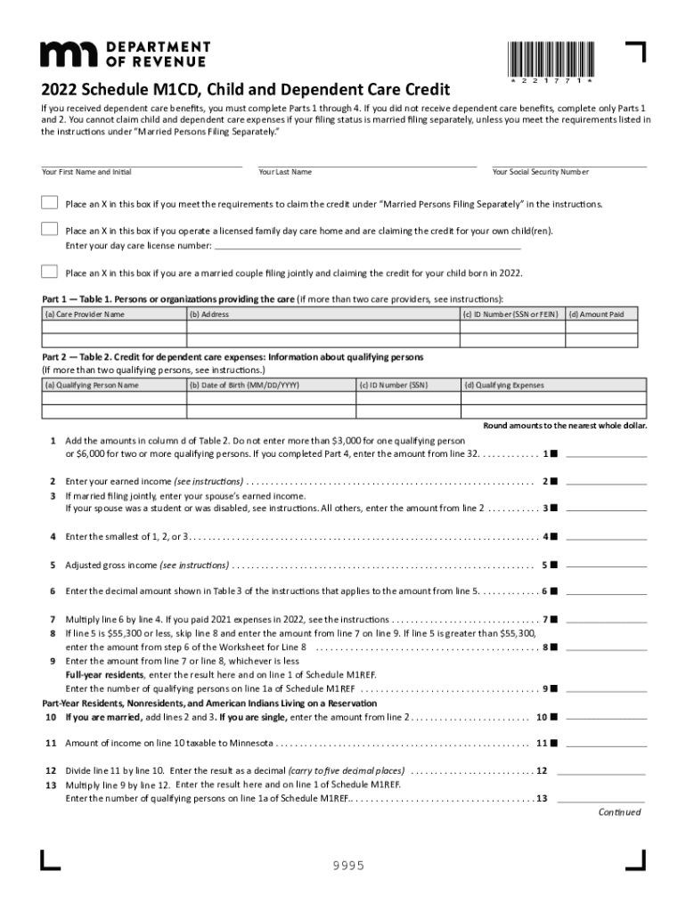  M1CD, Child and Dependent Care Credit M1CD, Child and Dependent Care Credit 2022-2024