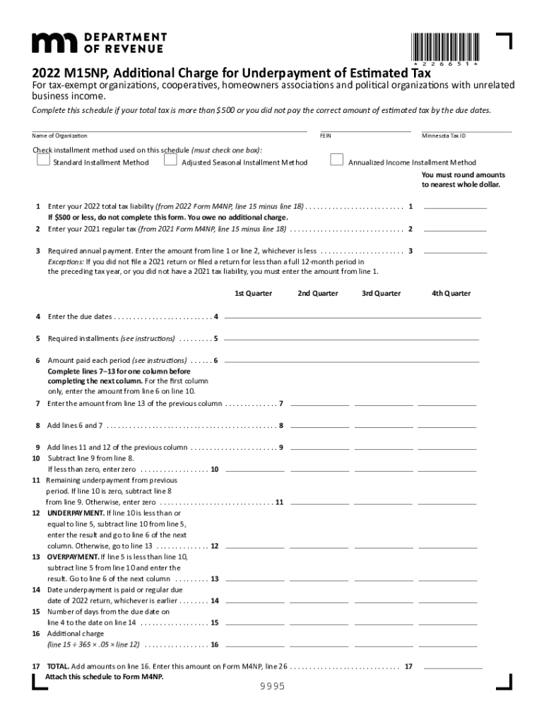  M15NP, Additional Charge for Underpayment of Estimated Tax 2022-2024