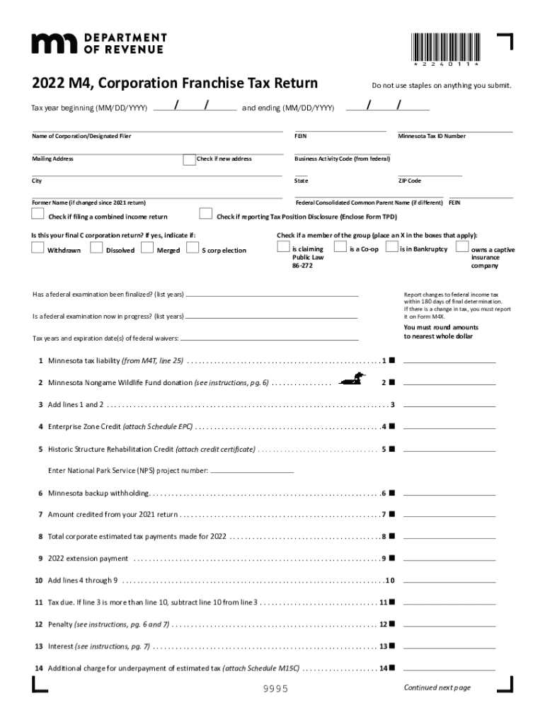  M4, Corporation Franchise Tax Return 2022-2024