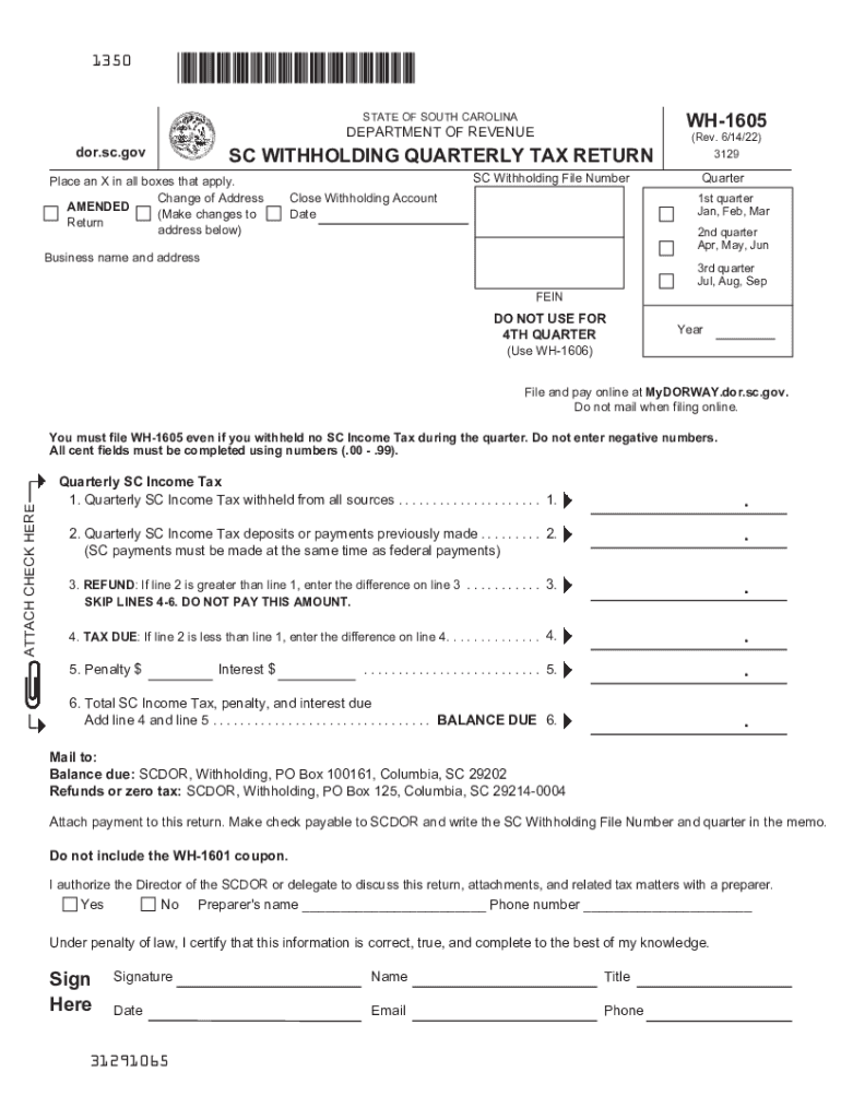  SC WITHHOLDING QUARTERLY TAX RETURN South Carolina 2022-2024