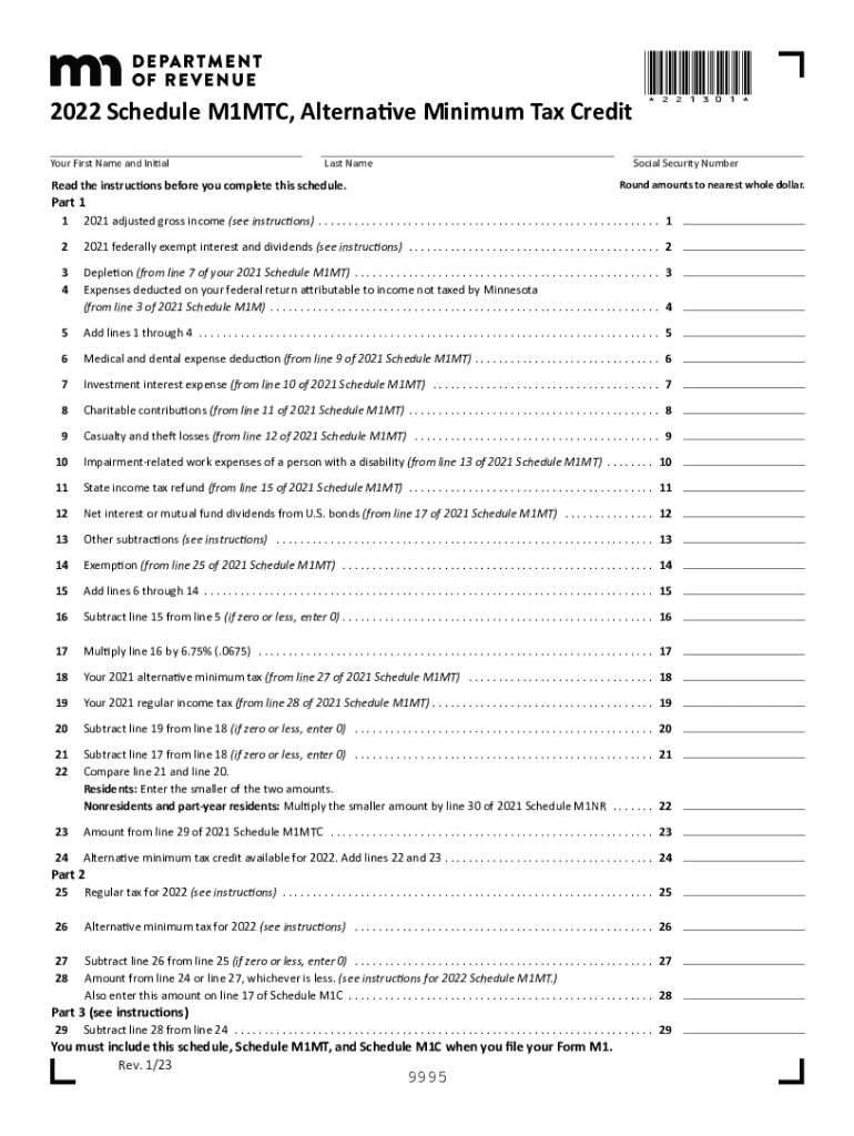  Minnesota Form M1MTC Alternative Minimum Tax CreditMinnesota Form M1MTC Alternative Minimum Tax CreditMinnesota Form M1MTC Alter 2022-2024