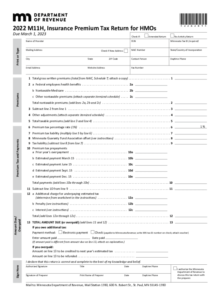  M11H, Insurance Premium Tax Return for HMOs M11H, Insurance Premium Tax Return for HMOs 2022-2024