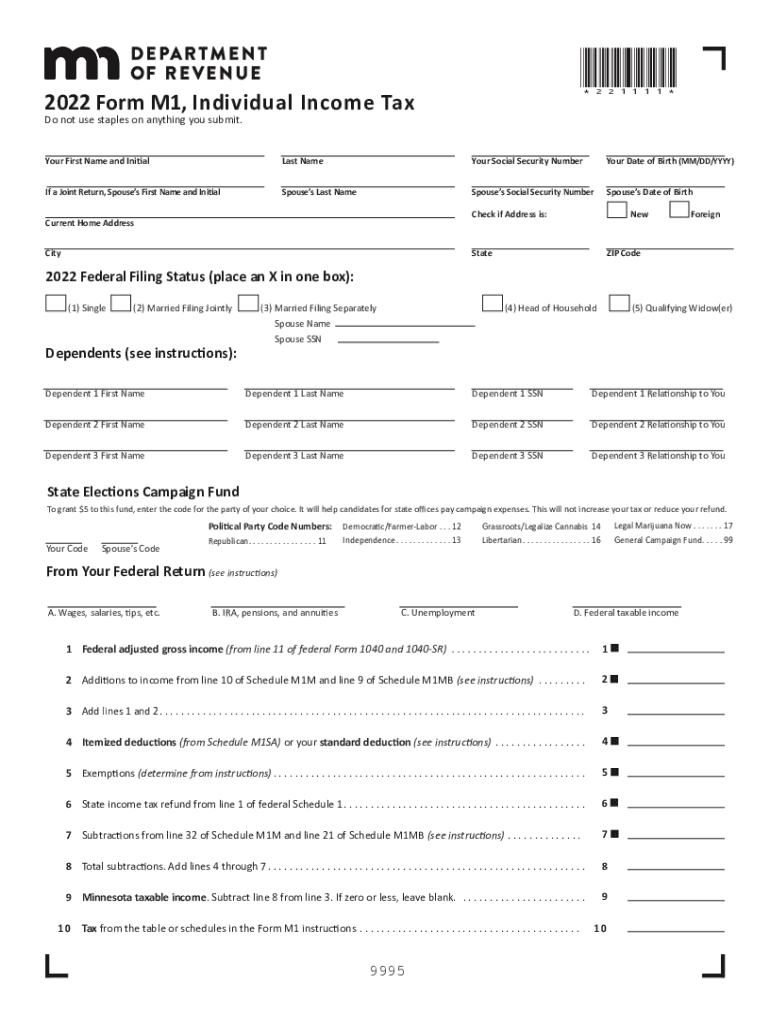  Minnesota Form M1 Individual Income Tax Return TaxFormFinderMinnesota Minnesota Individual Income Tax InstructionsMinnesota Minn 2022-2024