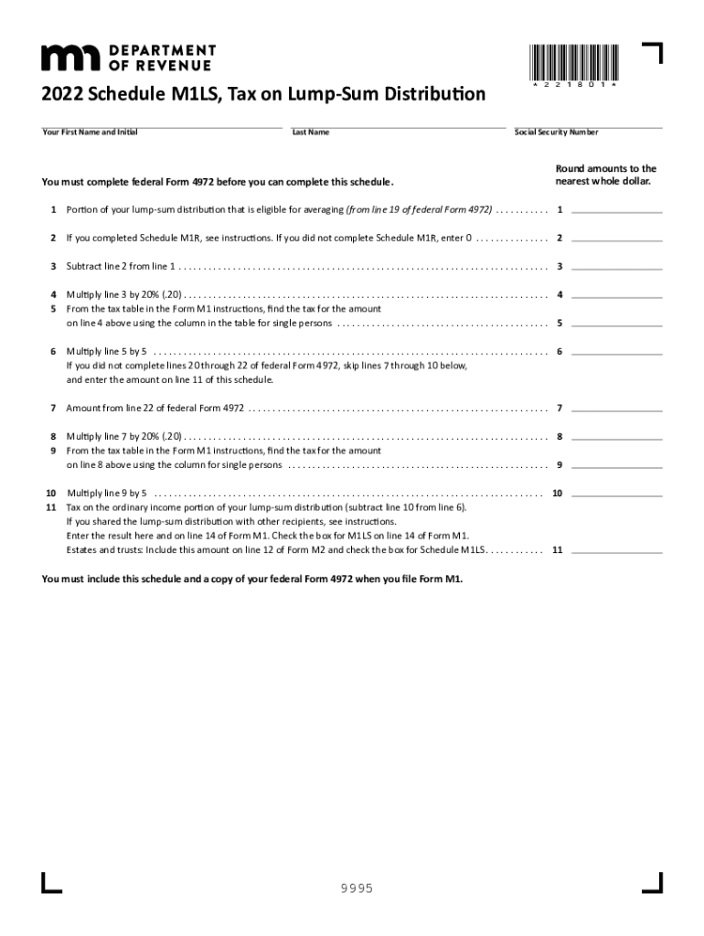  Form Schedule M1LS Tax on Lump Sum Distribution Legal Forms 2022-2024