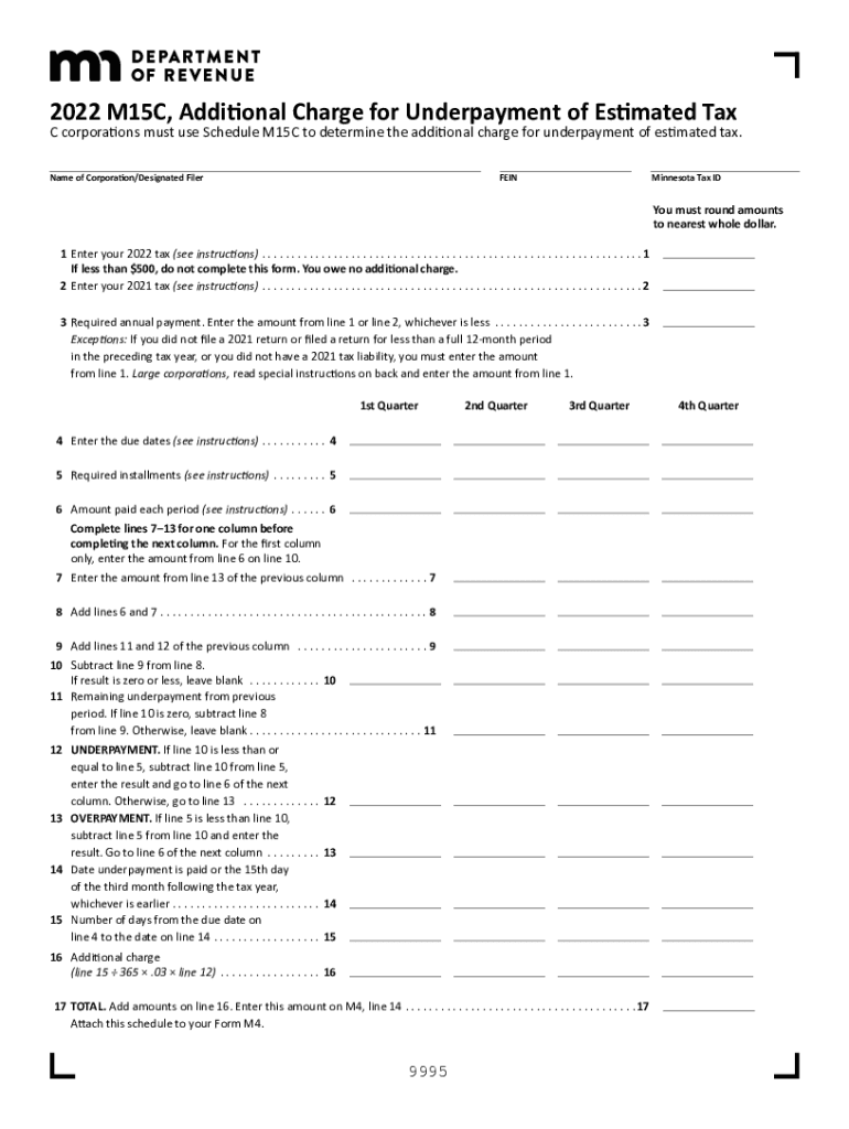  Minnesota Form M15C Additional Charge for Underpayment of Estimated 2022-2024