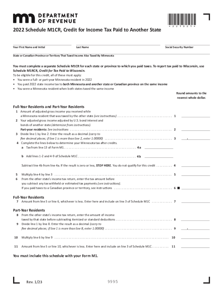  Printable Minnesota Form M1CR Credit for Income TaxPrintable Minnesota Form M1CR Credit for Income TaxPrintable Minnesota Form M 2022-2024