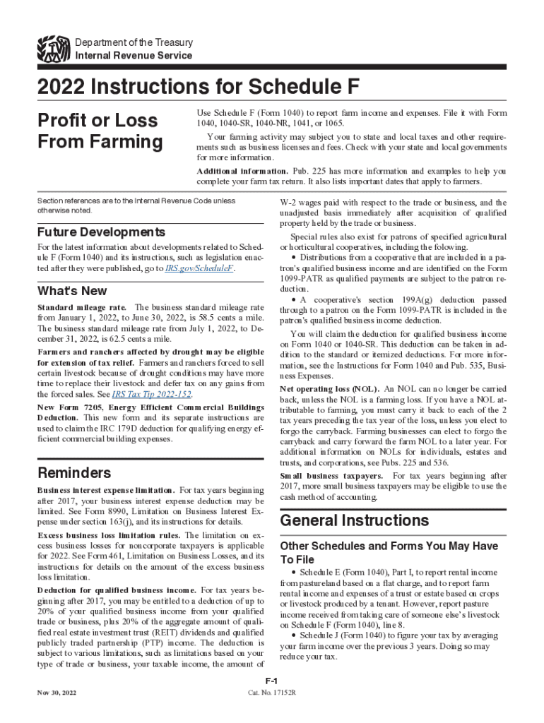  Instructions for Schedule F Instructions for Schedule F, Profit or Loss from Farming 2022-2024