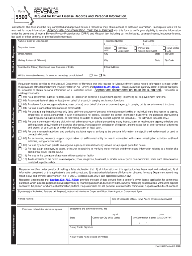 5500 Request for Driver License Records and Personal Infomation  Form