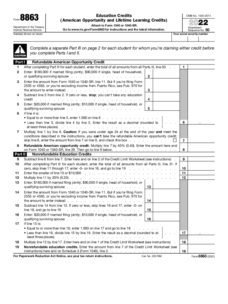  About Form 8863, Education Credits American Opportunity1040 American Opportunity and Lifetime Learning CreditsInstructions for F 2022