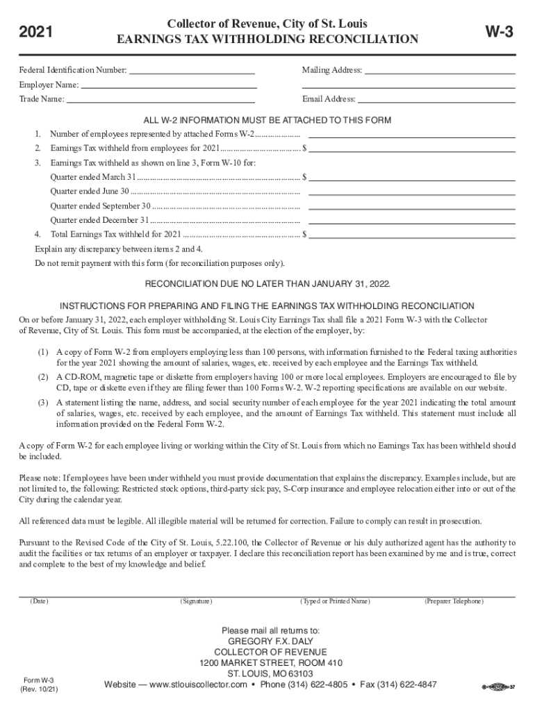  Earnings Tax Forms and Documents St Louis 2021