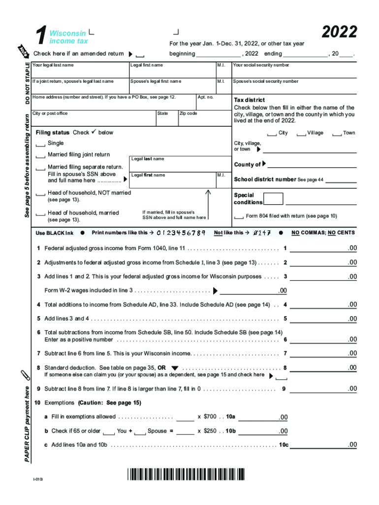  Form 1 &amp;quot;Wisconsin Income Tax&amp;quot; Wisconsin TemplateRoller 2022-2024
