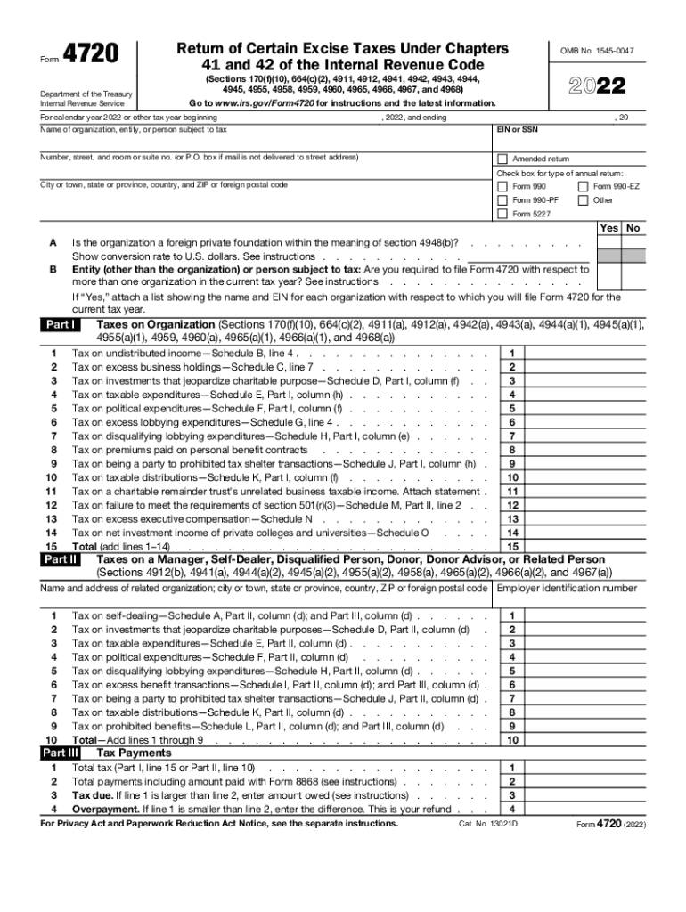  Form 4720Internal Revenue Service IRS Tax Forms 2022-2024