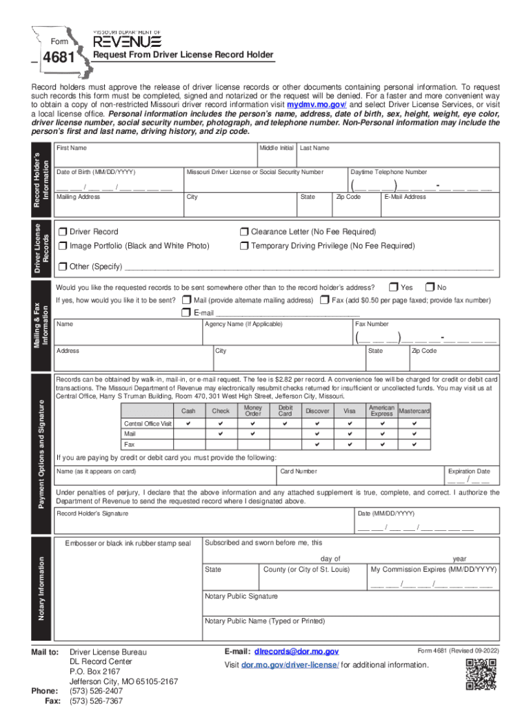  Form 4681 &amp;quot;Request from Driver License Record Holder&amp;quot; Missouri 2022-2024