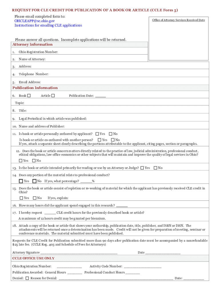 Request for CLE Credit for Publication of a Book or Article CCLE Form 5 2022-2024