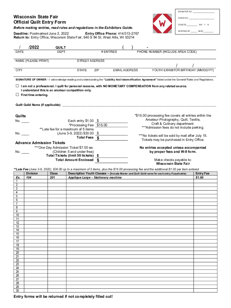  Wistatefair CompdfscompetitionsEXHIBITOR NO WISCONSIN STATE FAIR OFFICIALCULINARY ENTRY FORM 2022-2024