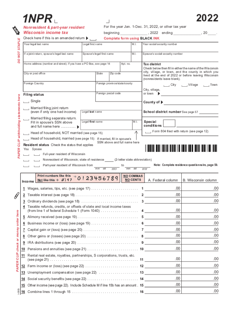  Wisconsin Form 1 Npr 2022-2024