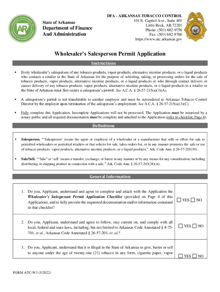 Wholesaler&#039;s Salesperson Permit Application  Form