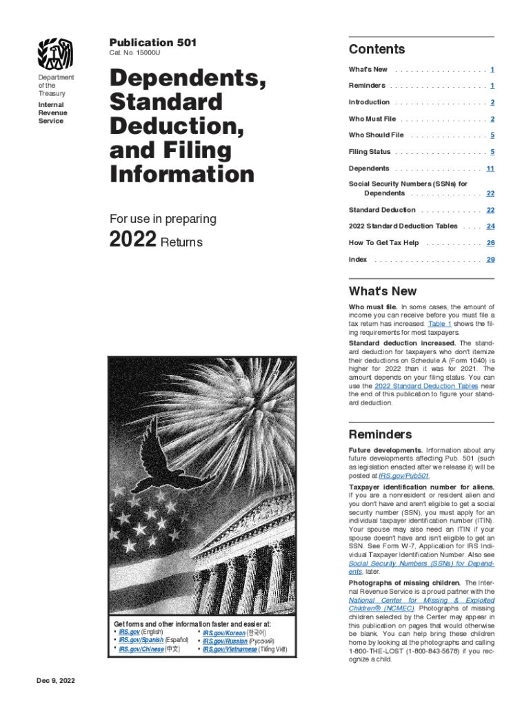  Publication 501 Dependents, Standard Deduction, and Filing Information 2022-2024