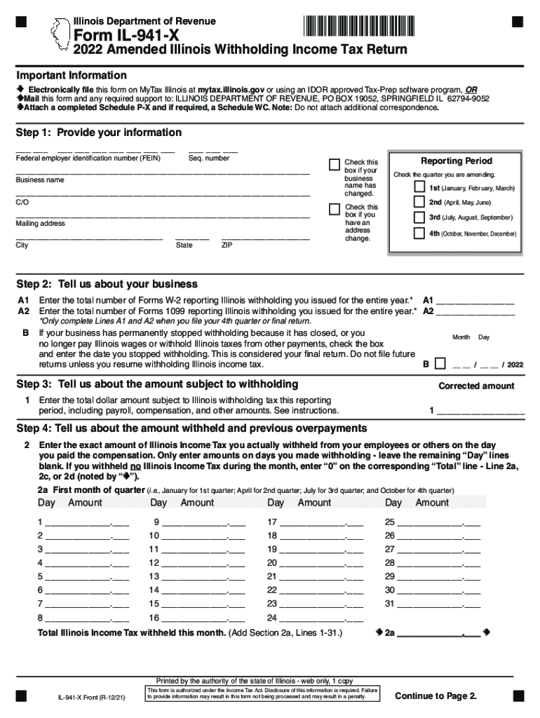 Illinois Form IL 941 X Amended Illinois Withholding Income Tax