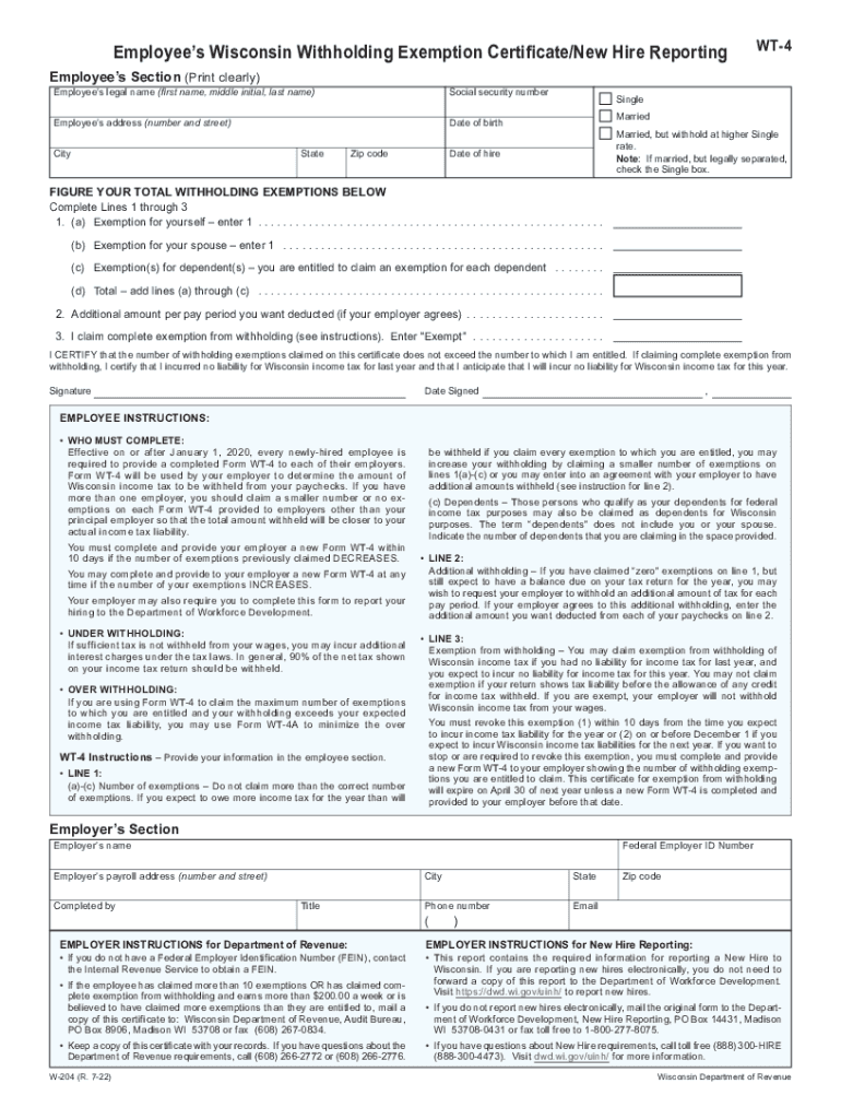 Employee S Wisconsin Withholding Exemption CertificateNew Hire  Form