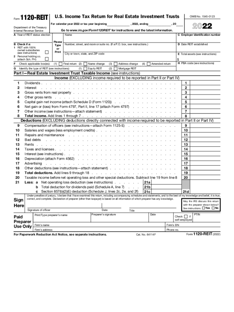 1120 REIT U S Income Tax Return for Real EstateAbout Form 1120 REIT, U S Income Tax Return for Real Estate Investm1120 REIT U S 