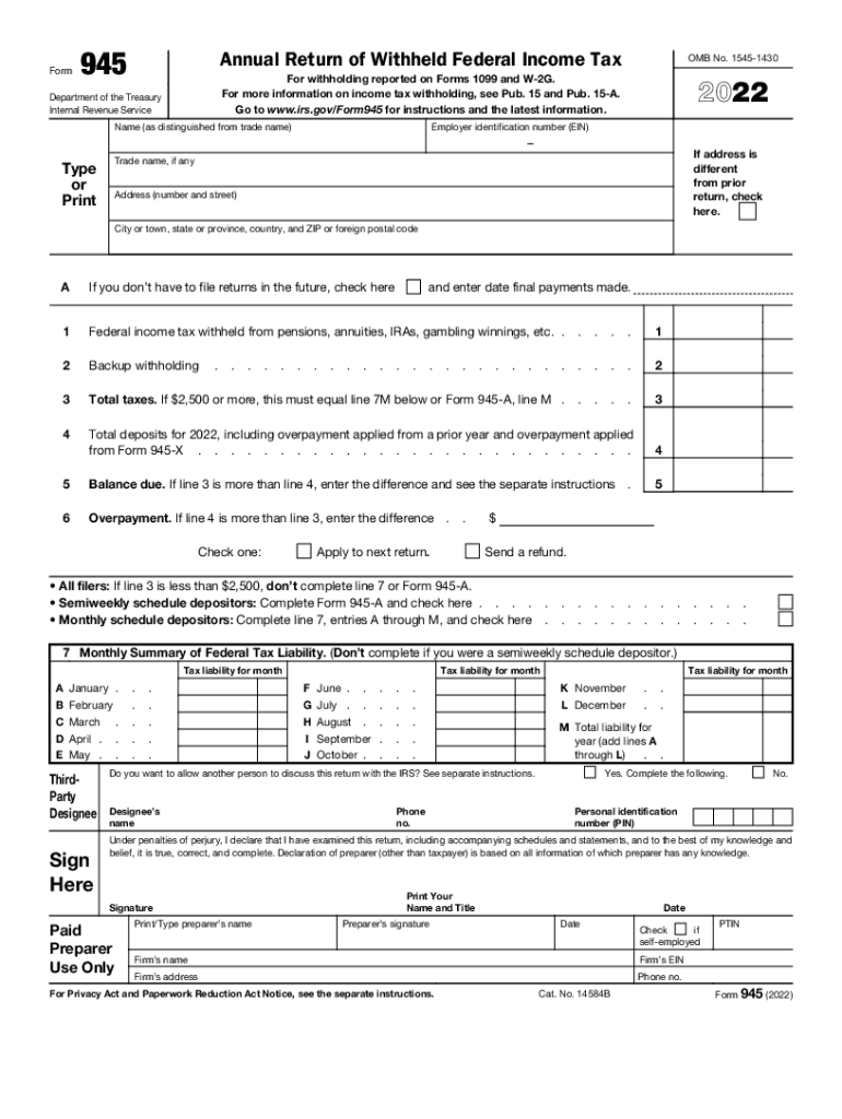 Form 945 Annual Return of Withheld Federal Income Tax