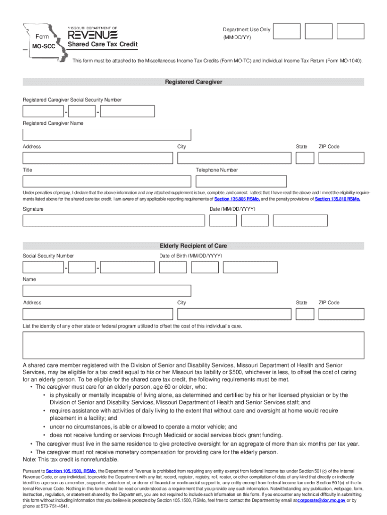 Missouri Form MO SCC Shared Care Tax Credit TaxFormFinder