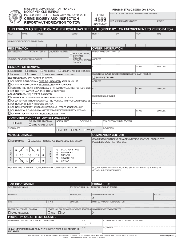  4569 Crime Inquiry and Inspection ReportAuthorization to Tow 2022