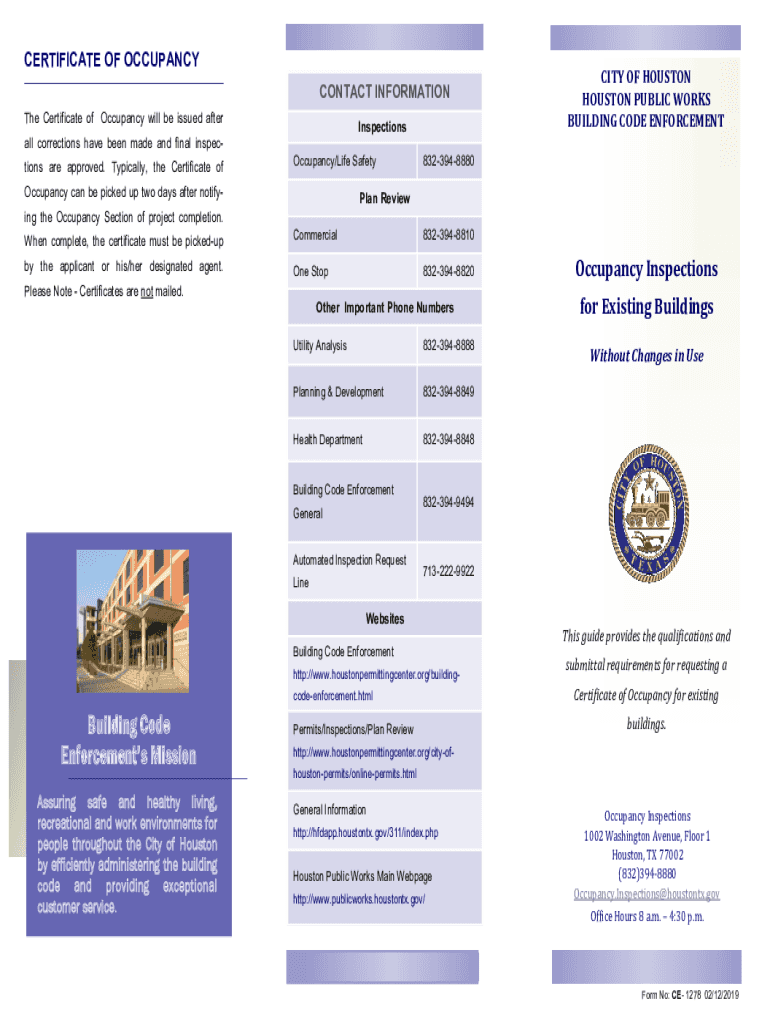 Tx Occupancy Inspections City  Form