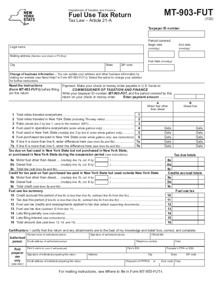 Form MT 903 FUT Fuel Use Tax Return Revised 722