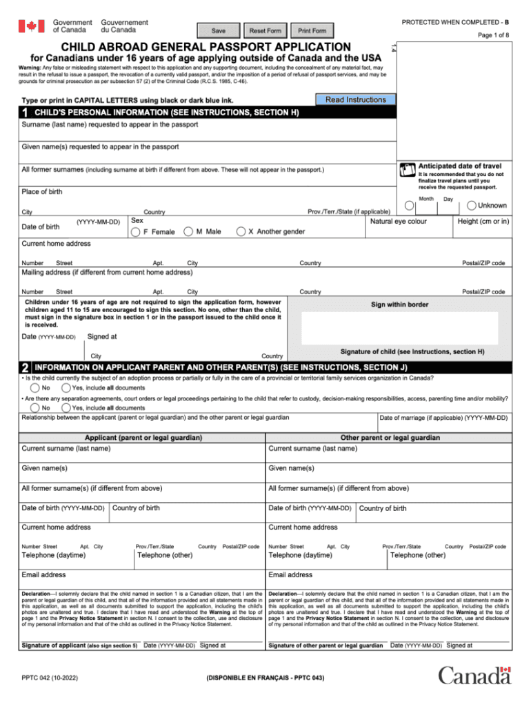 Child Abroad General Passport Application Canada Ca  Form