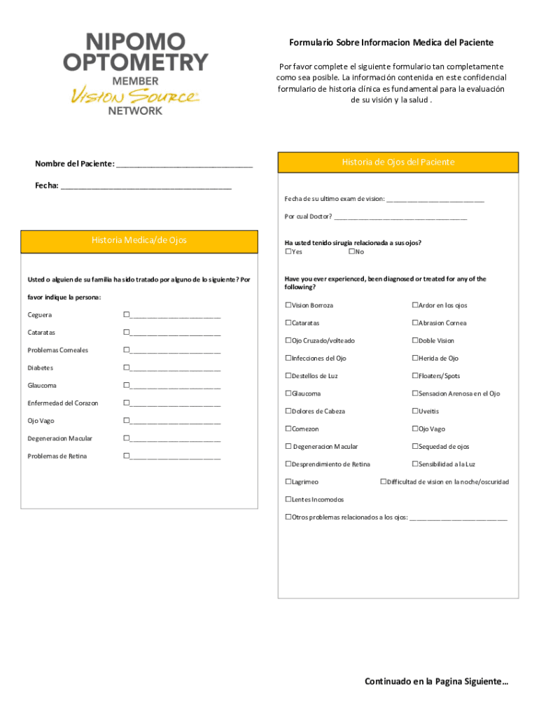 Formulario Sobre Informacion Medica Del Paciente