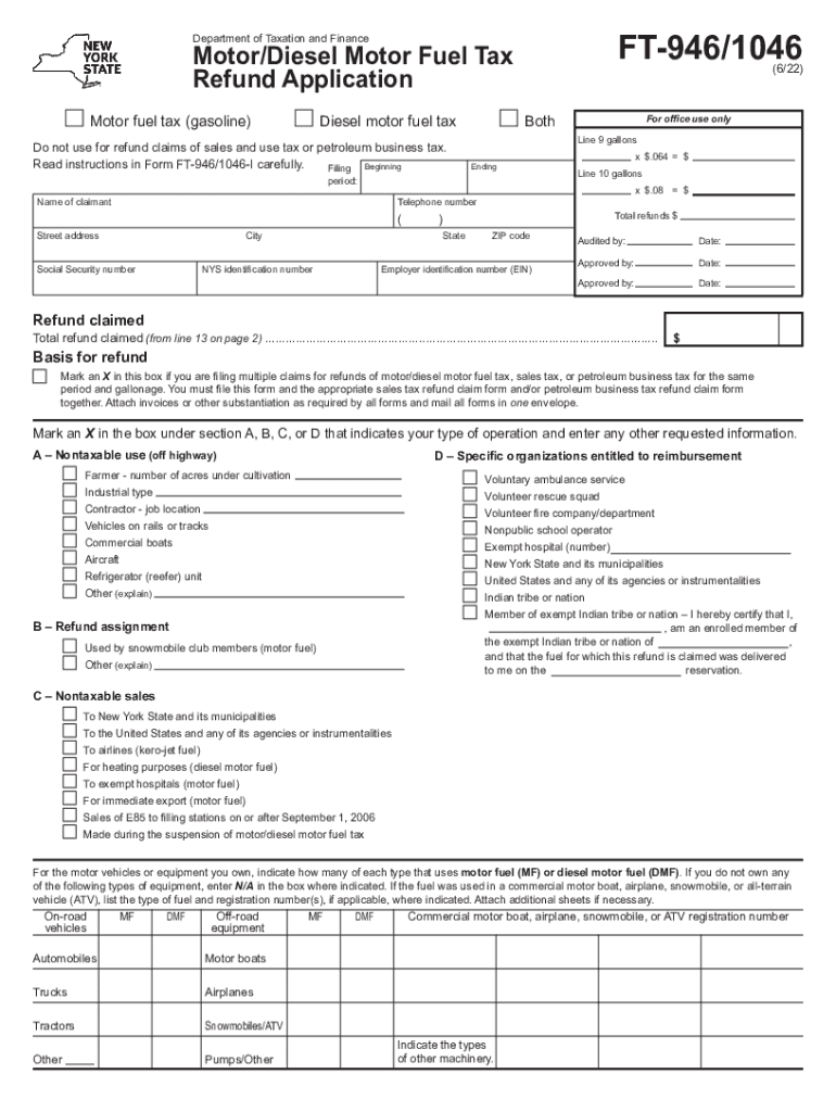  Form FT 946 1046 Fillable MotorDiesel Motor Fuel Tax 2022-2024