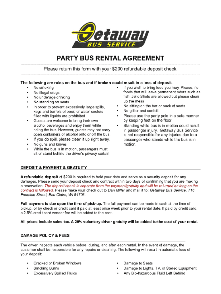 Bus Rental Contract Sample  Form