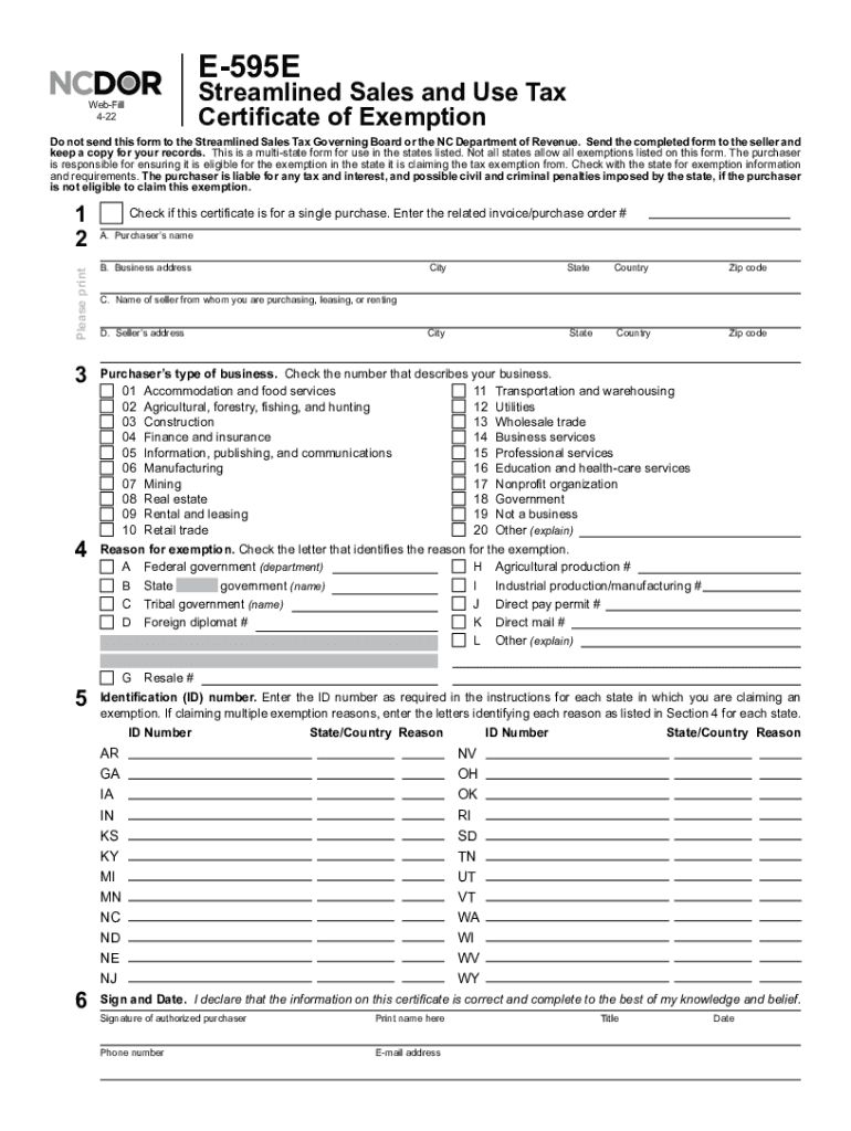  NC DoR E 595E Form 2022-2024