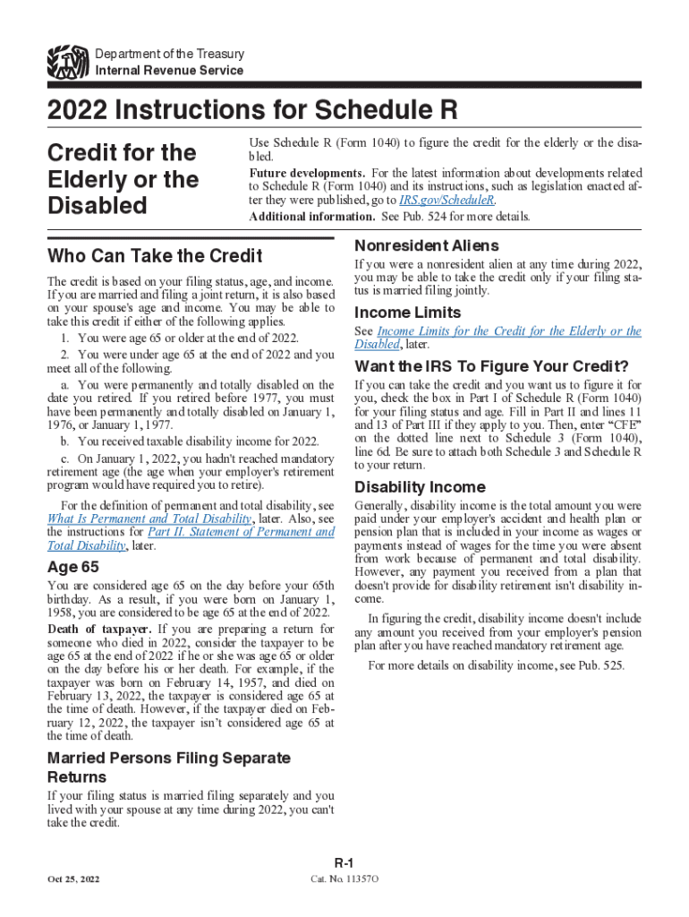  About Schedule R Form 1040, Credit for the Elderly or the Disabled 2022-2024