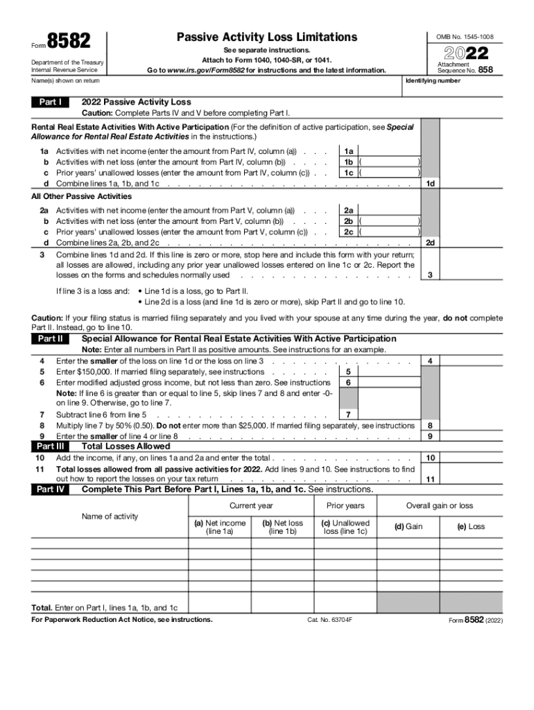  Instructions for Form 8582 Internal Revenue Service 2022