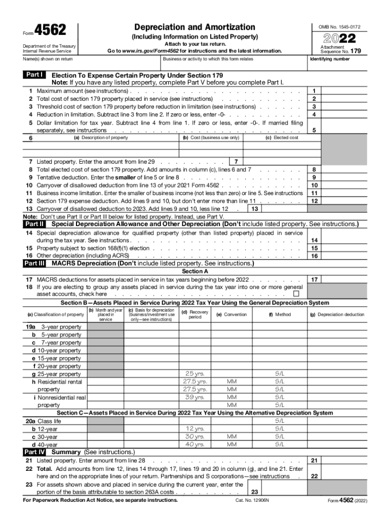  Form 4562 Depreciation and Amortization Including Information on Listed Property 2022-2024