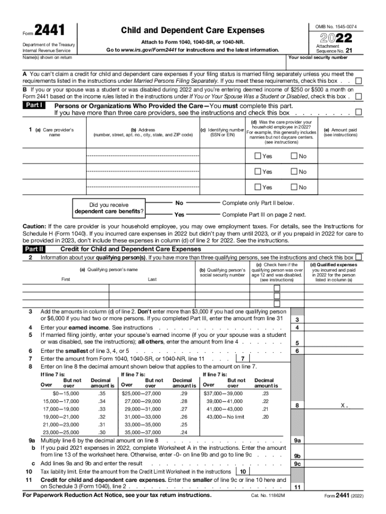  About Form 2441, Child and Dependent Care ExpensesAbout Form 2441, Child and Dependent Care Expenses2021 Form 2441 IRS Tax Forms 2022