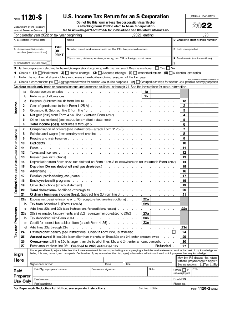  F1120s PDF Form 1120S Department of the Treasury Internal Revenue 2022